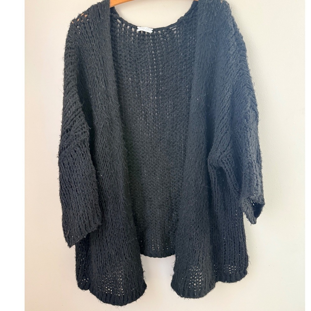 Debbie Katz Black Chunky Knit Cardigan Cashmere/Wool Blend‎ Lux OS Made in Italy